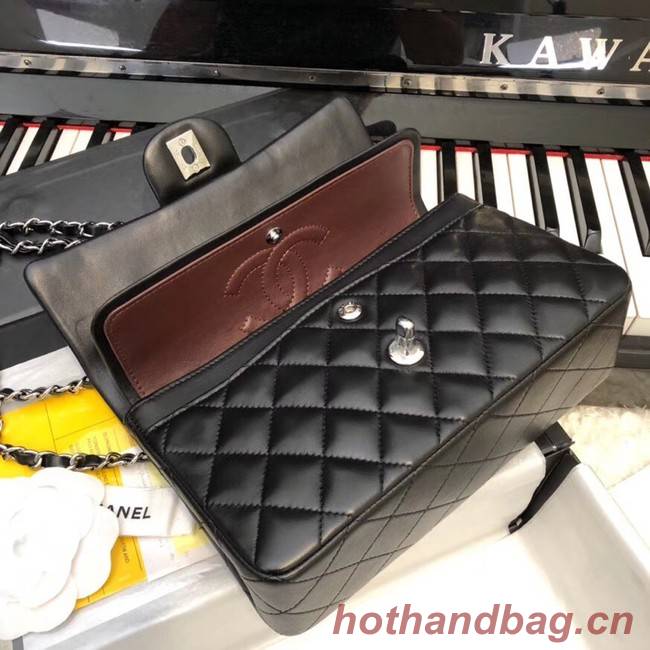 Chanel Small Classic Handbag Sheepskin silver-Tone Metal A01113 black
