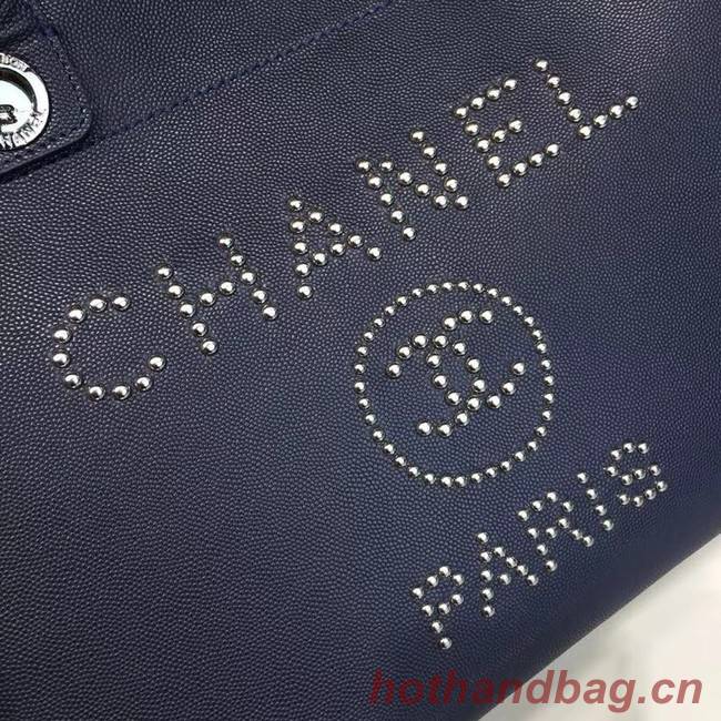 Chanel original Calfskin Leather Tote Bag 78900 Navy Blue
