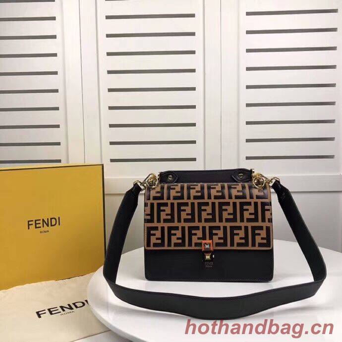 FENDI Kan I Leather Shoulder Bag F9235 black