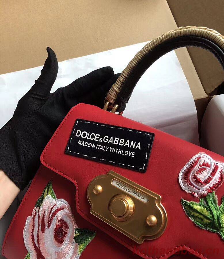 Dolce & Gabbana SICILY Chrysanthemum Calfskin Tote Bags 5588-2 red