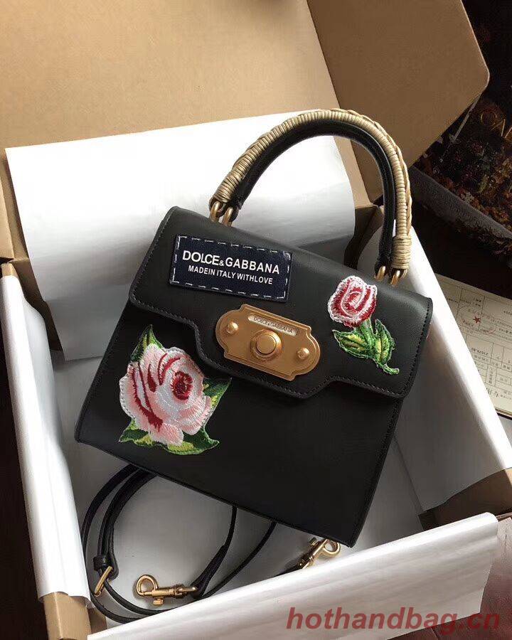 Dolce & Gabbana SICILY Chrysanthemum Calfskin Tote Bags 5588-2black