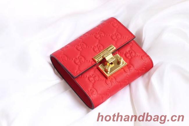Gucci Leather french flap wallet 453155 red