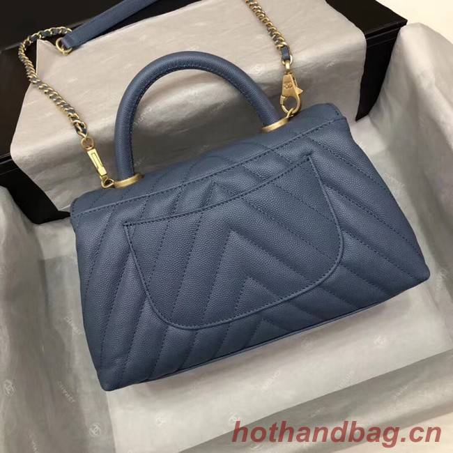 Chanel Small Flap Bag with Top Handle A92990 dark blue