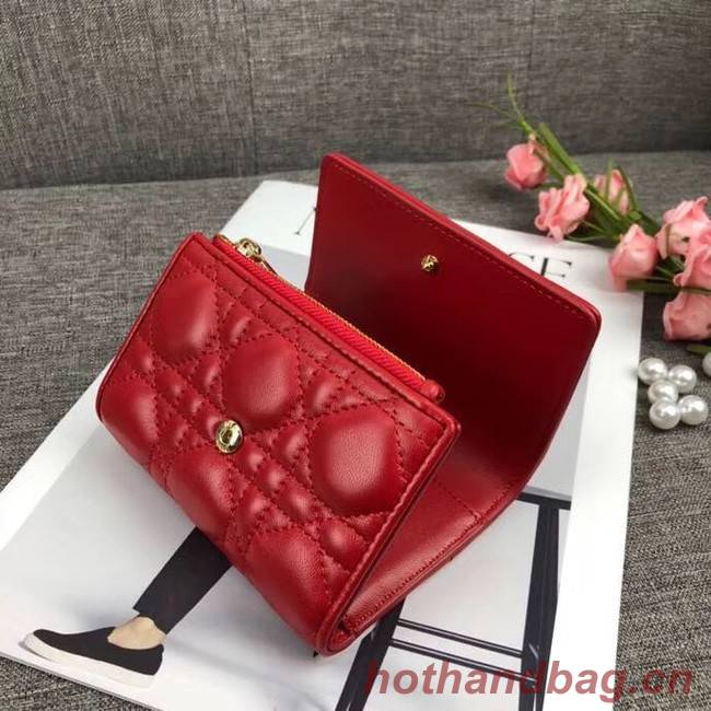 LADY DIOR LOTUS WALLET CANNAGE LAMBSKIN S0200 red