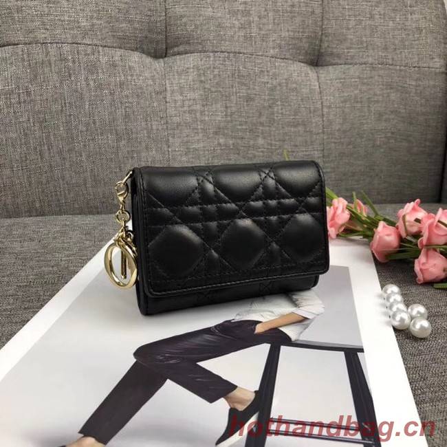LADY DIOR LOTUS WALLET IN BLACK CANNAGE LAMBSKIN S0200