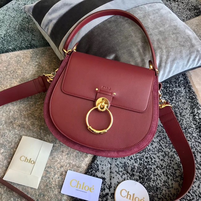 CHLOE Tess leather and suede cross-body bag 3S152 Burgundy