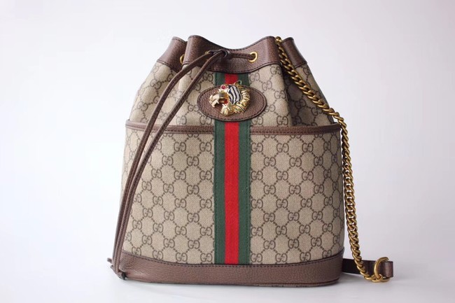 Gucci GG Supreme canvas Rajah medium bucket bag 553961 Brown