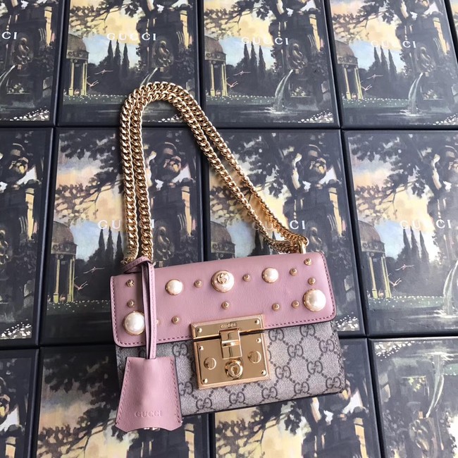Gucci Padlock small GG Pearl shoulder bag A409487 pink