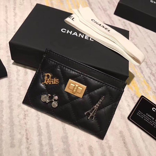 Chanel card holder Aged Calfskin A80611 black