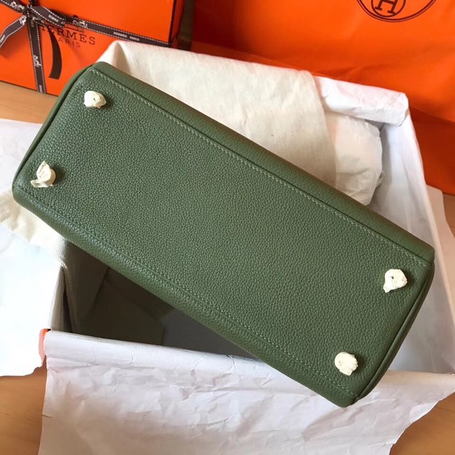 Hermes original Togo leather kelly bag KL320 Blackish green