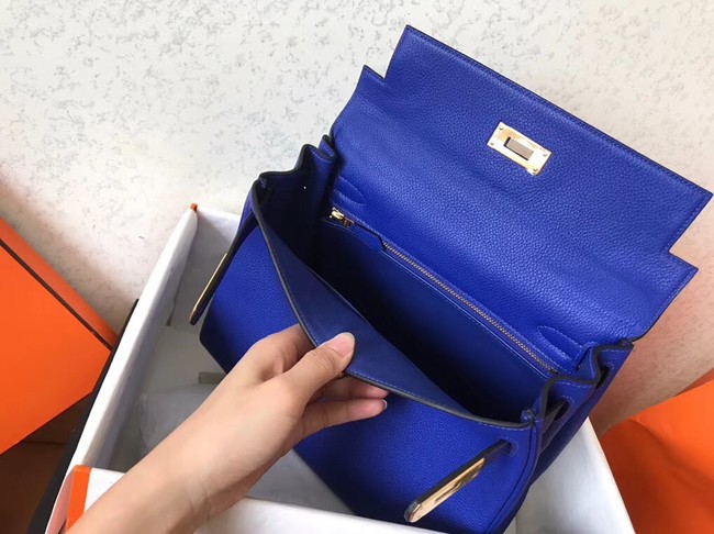 Hermes original Togo leather kelly bag KL320 blue