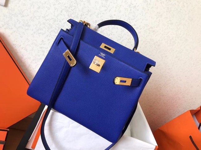 Hermes original Togo leather kelly bag KL320 blue