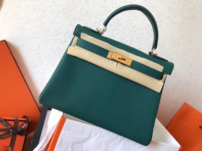 Hermes original Togo leather kelly bag KL320 green