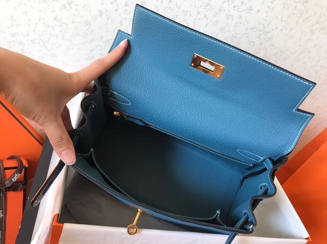 Hermes original Togo leather kelly bag KL320 sky blue