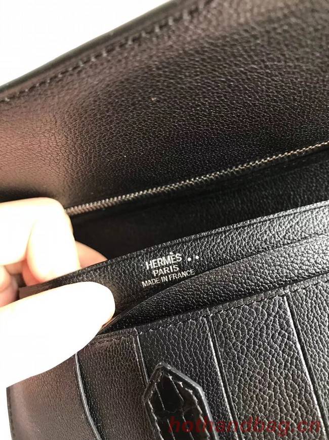Hermes 100% genuine crocodile leather kelly Wallet 33569 black
