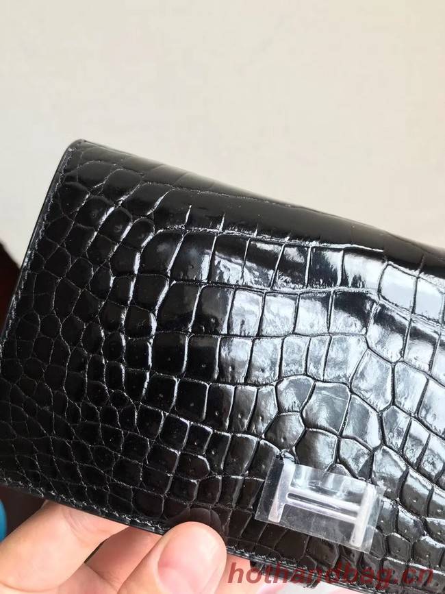 Hermes 100% genuine crocodile leather kelly Wallet 33569 black