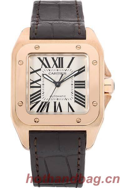 Cartier Santos 100 18kt Rose Gold and Steel Automatic Mens Wristwatch-W20072X7