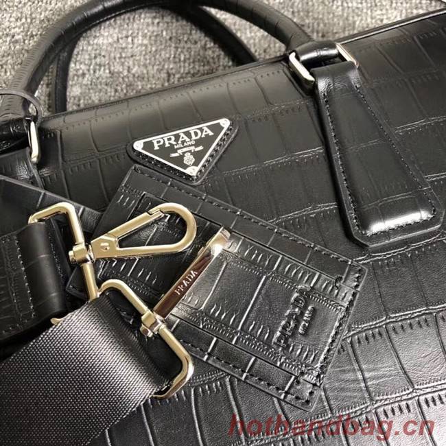 Prada Crocodile Leather Briefcase 2VE368 black