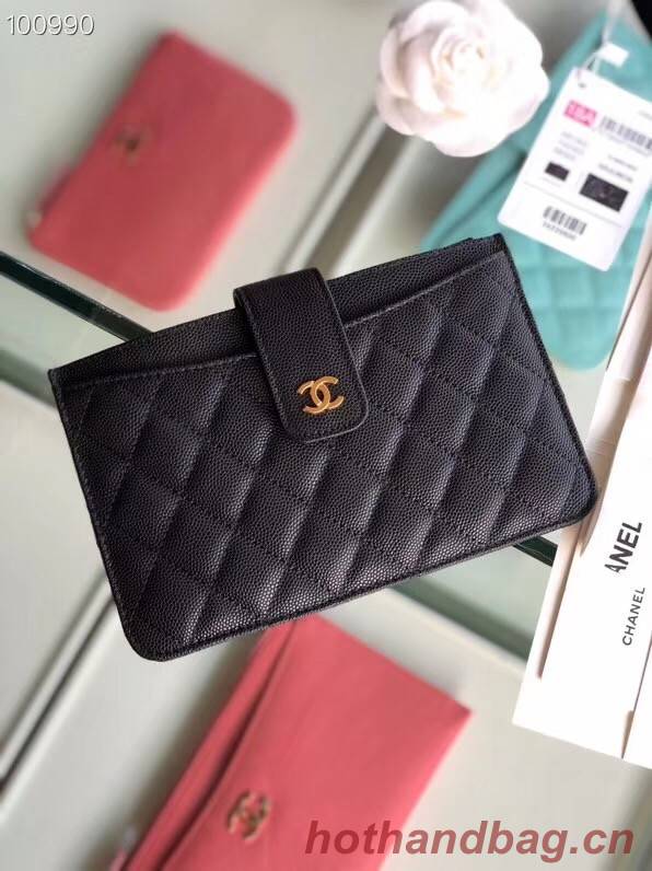 Chanel classic pouch Grained Calfskin & Gold-Tone Metal A81902 black