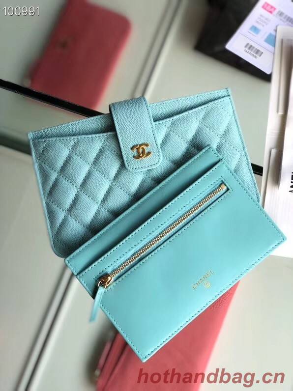 Chanel classic pouch Grained Calfskin & Gold-Tone Metal A81902 sky blue