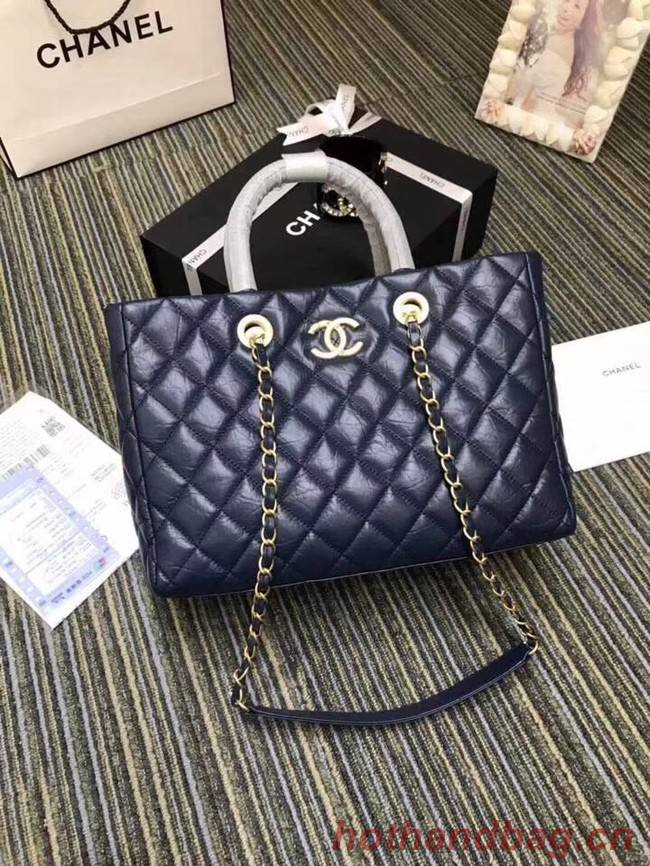 Chanel large shopping bag Aged Calfskin & Gold-Tone Metal A57974 blue