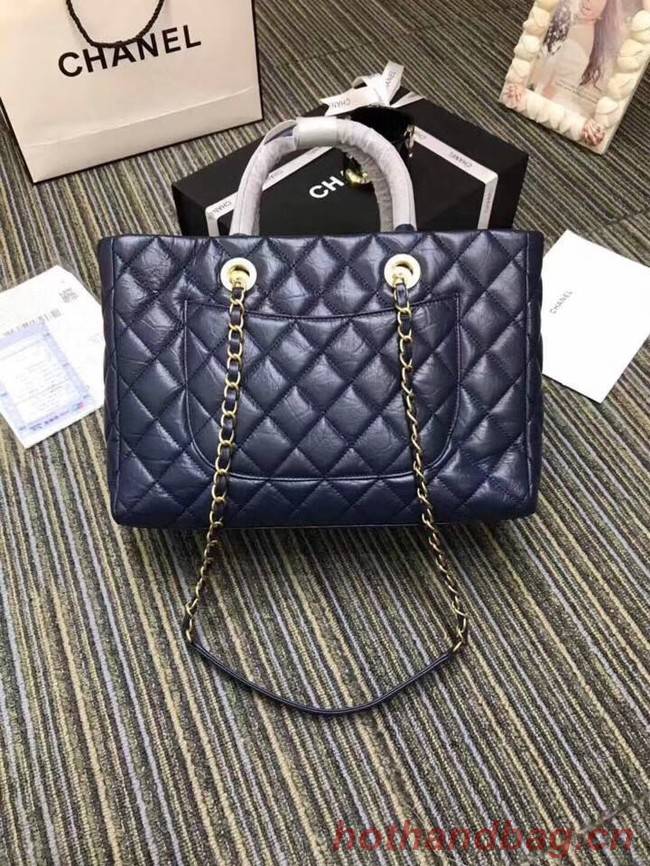Chanel large shopping bag Aged Calfskin & Gold-Tone Metal A57974 blue