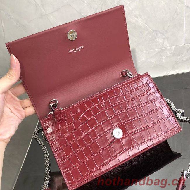 SAINT LAURENT Kate crocodile-embossed leather cross-body bag 452159 Jujube red