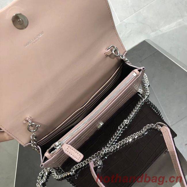 SAINT LAURENT Kate crocodile-embossed leather cross-body bag 452159 Pink