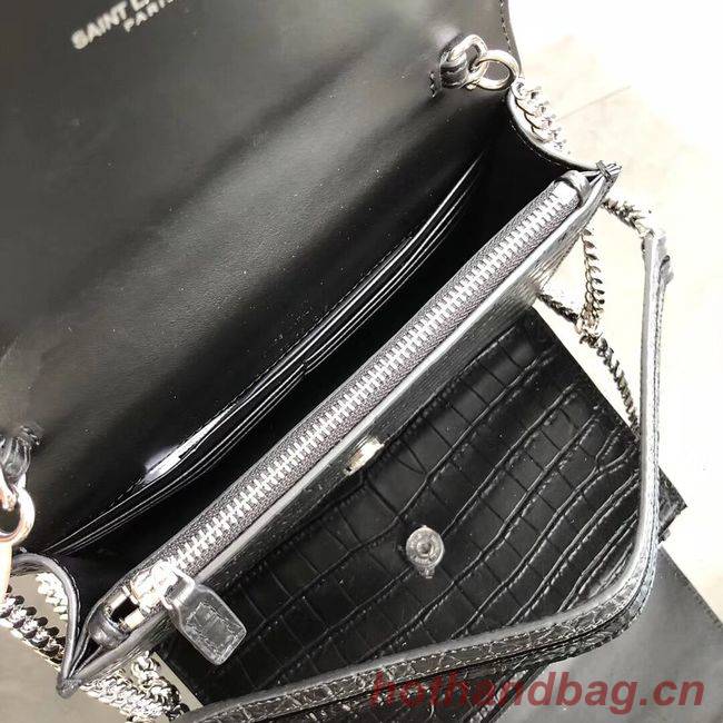 SAINT LAURENT Kate crocodile-embossed leather cross-body bag 452159 black