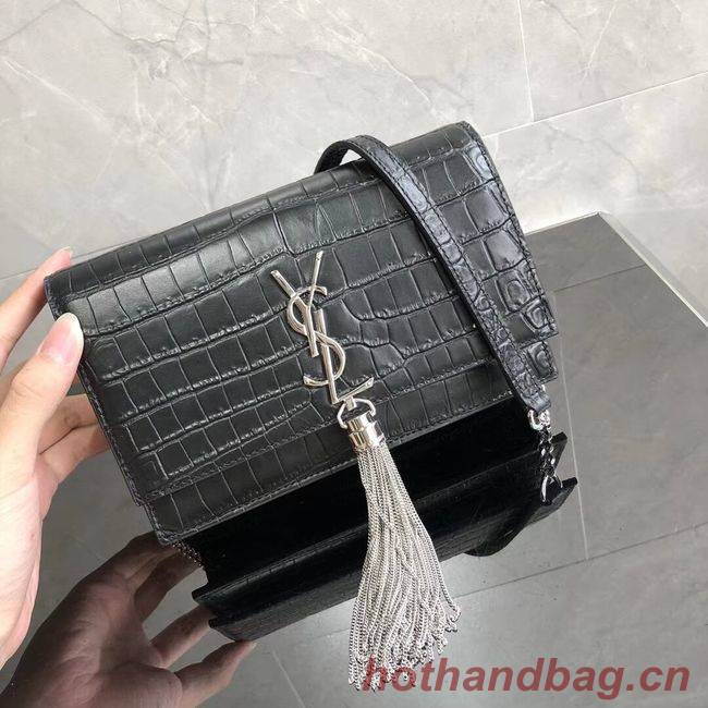SAINT LAURENT Kate crocodile-embossed leather cross-body bag 452159 black