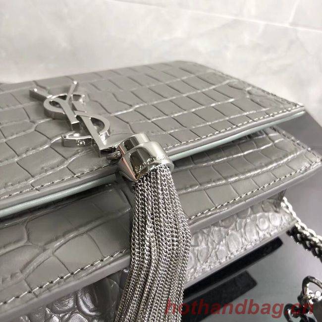 SAINT LAURENT Kate crocodile-embossed leather cross-body bag 452159 grey