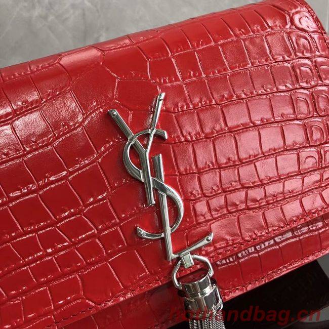 SAINT LAURENT Kate crocodile-embossed leather cross-body bag 452159 red
