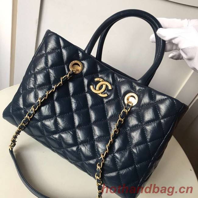 Chanel large shopping bag Aged Calfskin & Gold-Tone Metal A57974 Blue
