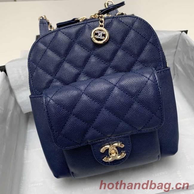 Chanel Grained Calfskin & Gold-Tone Metal backpack AS0003 blue