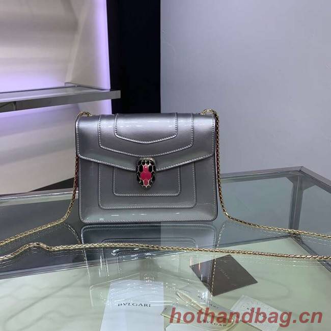 BVLGARI Serpenti Forever metallic-leather shoulder bag 34559 silver&rose