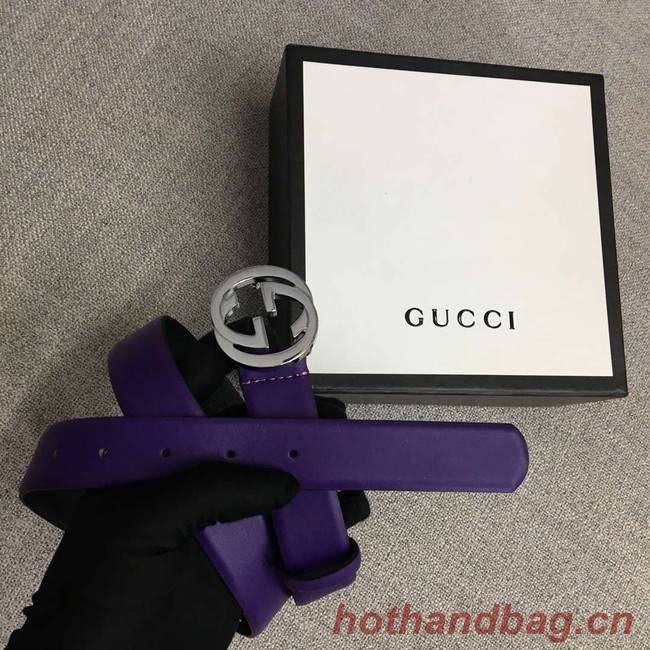Gucci Leather belt with Double G buckle 406831 purple