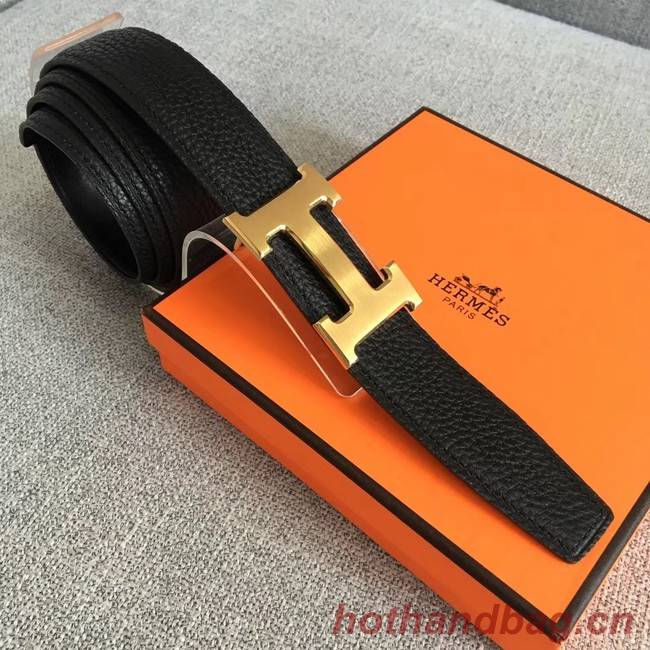 Hermes original togo 2 belt buckle & Reversible leather strap 32 mm H06454 black  gold plated metal 
