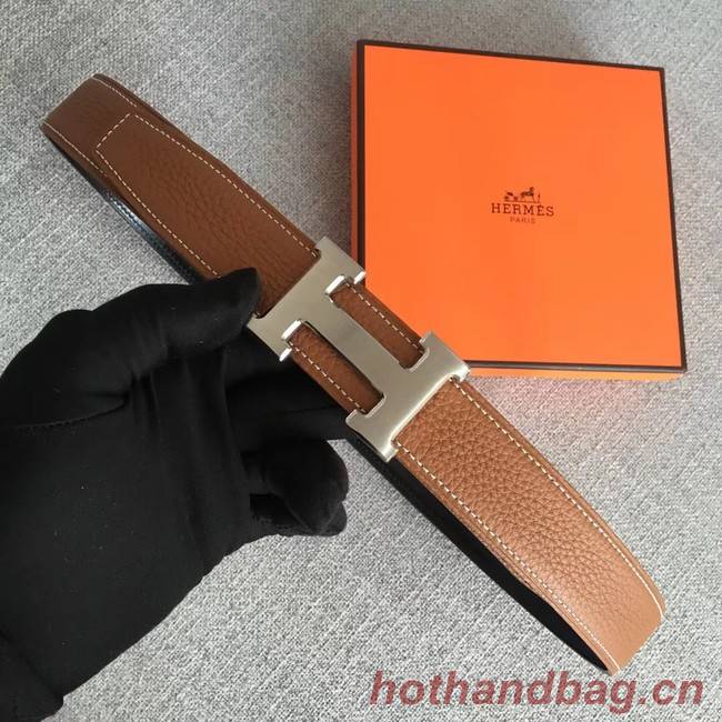 Hermes original togo 2 belt buckle & Reversible leather strap 32 mm H06454 brown
