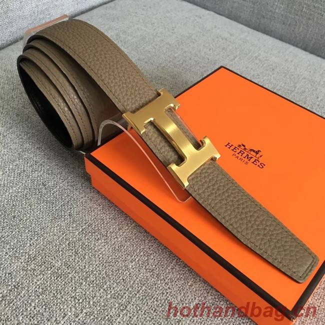 Hermes original togo 2 belt buckle & Reversible leather strap 32 mm H06454 grey  gold plated metal 