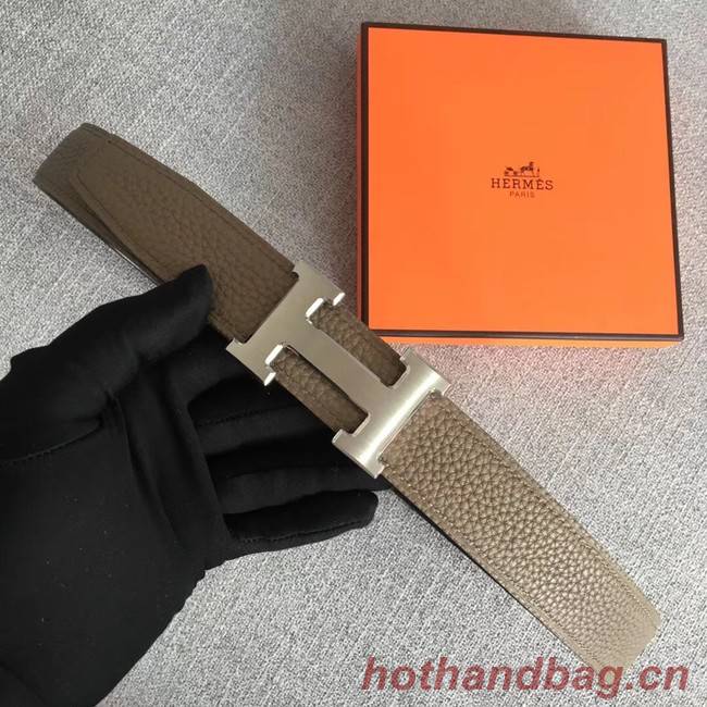 Hermes original togo 2 belt buckle & Reversible leather strap 32 mm H06454 grey