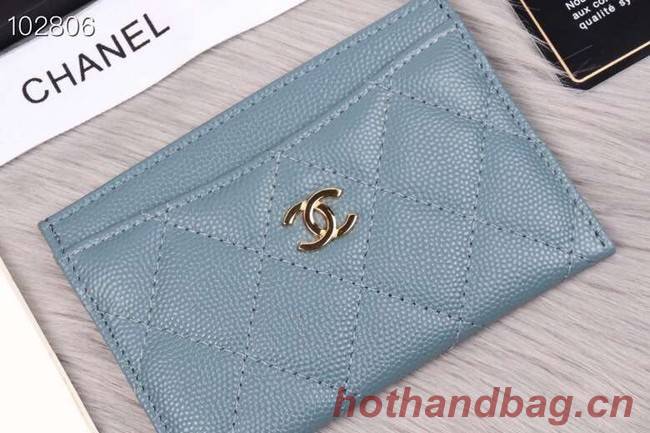 Chanel classic card holder Grained Calfskin & Gold-Tone Metal A31510 light blue
