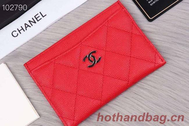 Chanel classic card holder Grained Calfskin & Gold-Tone Metal A31510 red