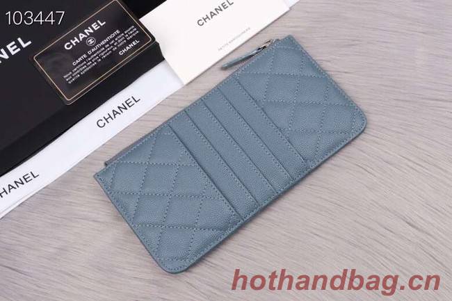 Chanel classic pouch Grained Calfskin& silver-Tone Metal A84402 light blue