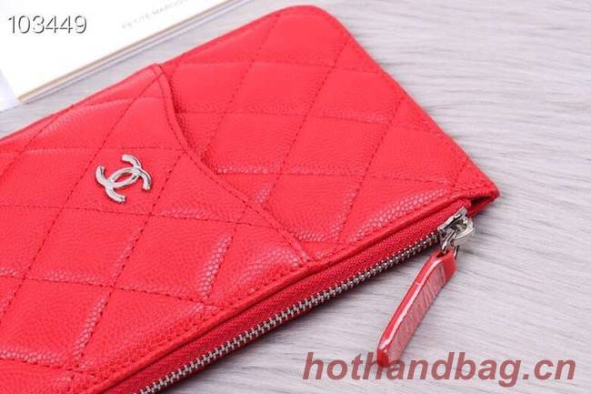 Chanel classic pouch Grained Calfskin& silver-Tone Metal A84402 red