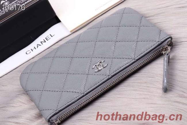 Chanel classic small pouch Grained Calfskin& silver-Tone Metal A82365 grey