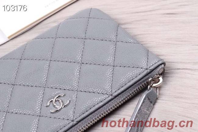 Chanel classic small pouch Grained Calfskin& silver-Tone Metal A82365 grey