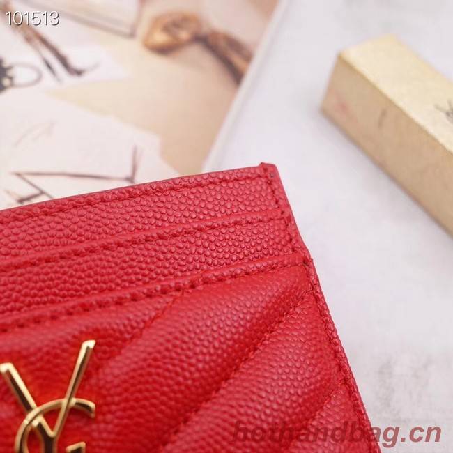 SAINT LAURENT Monogram leather card holder 88337 Gold-Tone Metal red