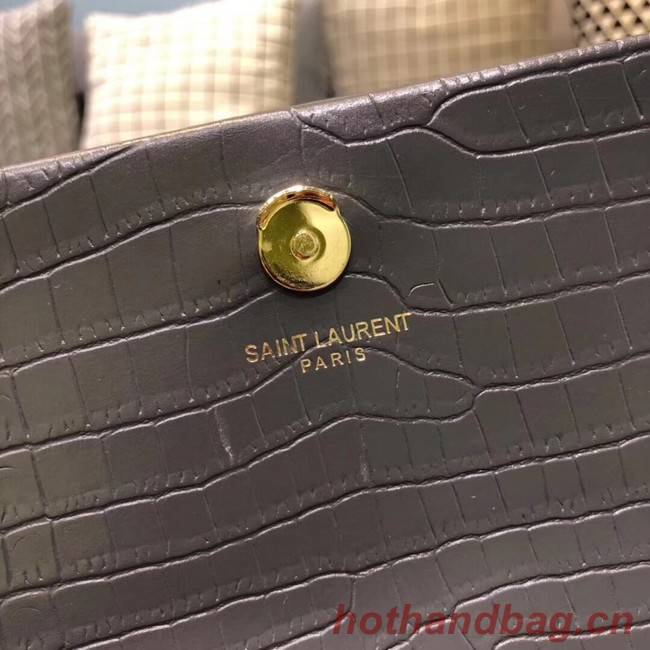 SAINT LAURENT Kate croc-embossed leather shoulder bag 474366 grey