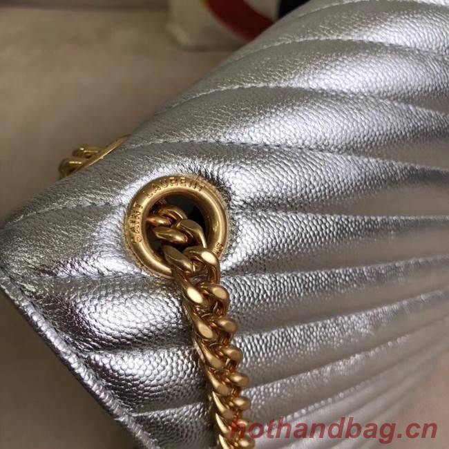 YSL Flap Bag Calfskin Leather 396910 silver