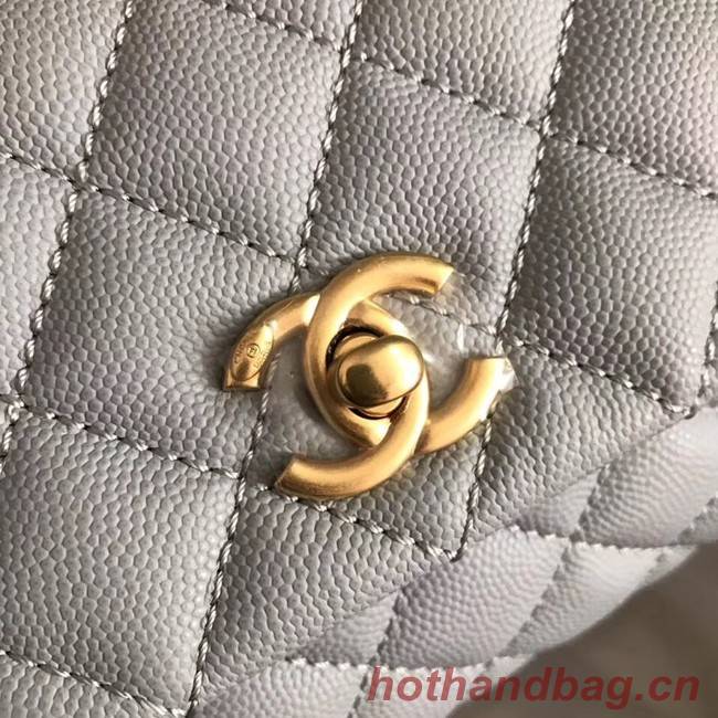 Chanel original Caviar leather flap bag top handle A92290 light blue&Gold-Tone Metal
